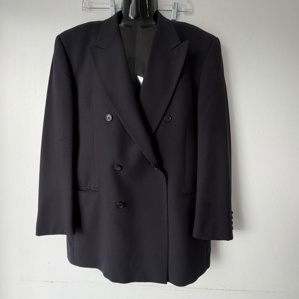 Paolo Viston Milano Black Double Breasted Blazer Jacket Mens 44R Wool Italy